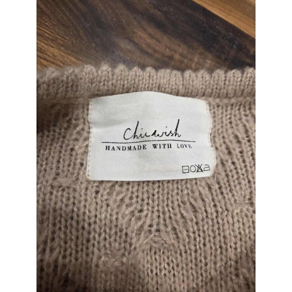 Chicwish Bobble Knit Sweater Womens Beige Textured Pom Pom Balloon Sleeve - Picture 4 of 14